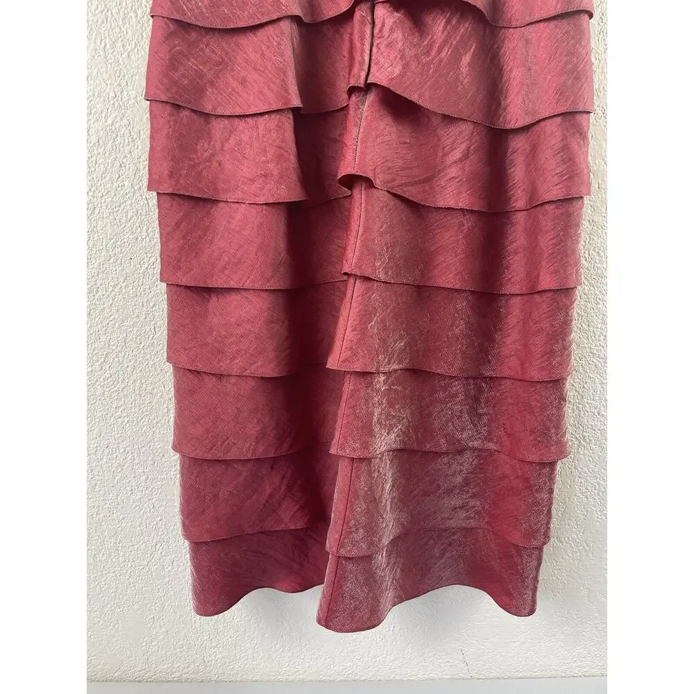 ADRIANNA PAPELL Women's 4 Shutter Pleated Tiered Dress‎ RED Cocktail Party